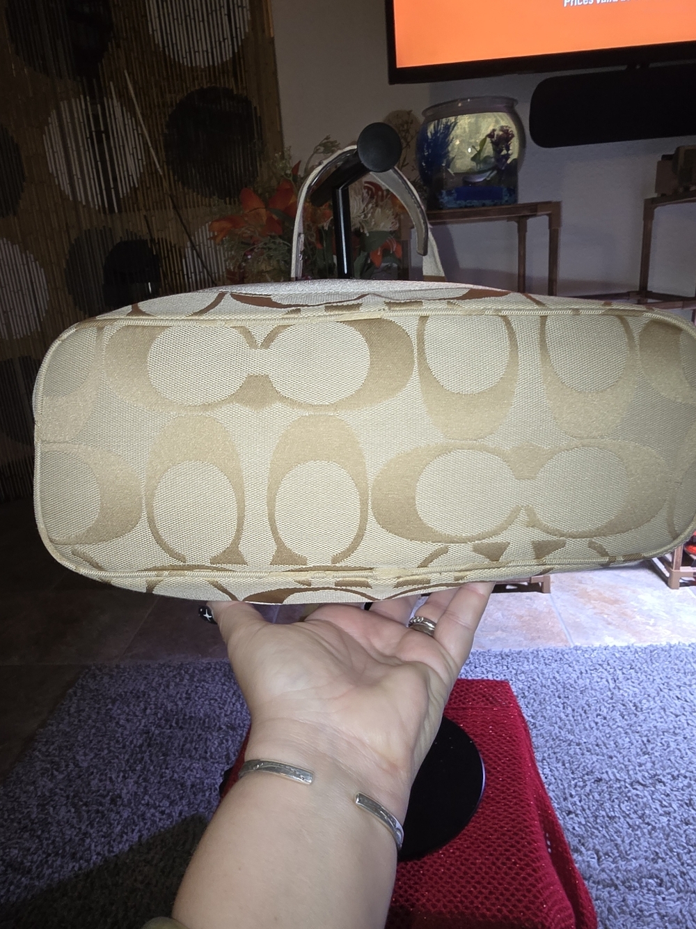Coach Signature Stripe Hobo Handbag In Preloved Condition - Picture 5 of 13